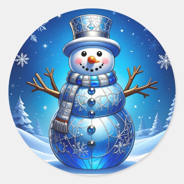 Adesivo Blue Snowman Snowflakes Holiday Sticker (Frente)