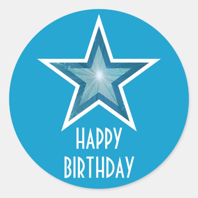 Adesivo Blue Star 'Happy Birthday' - vinheta circular azul (Frente)