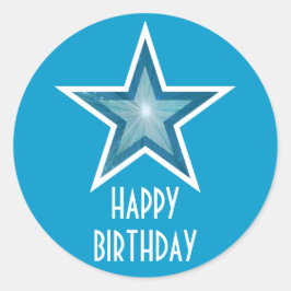 Adesivo Blue Star 'Happy Birthday' - vinheta circular azul