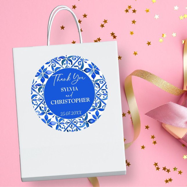 Adesivo Blue Talavera - Favor de casamento para azulejos e (Blue Talavera Spanish tiles wedding thank you favor Stickers wedding favors)