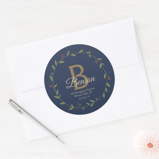 Adesivo Blue Tan Monograma SVG Endereço de Fim de Natal (Envelope)