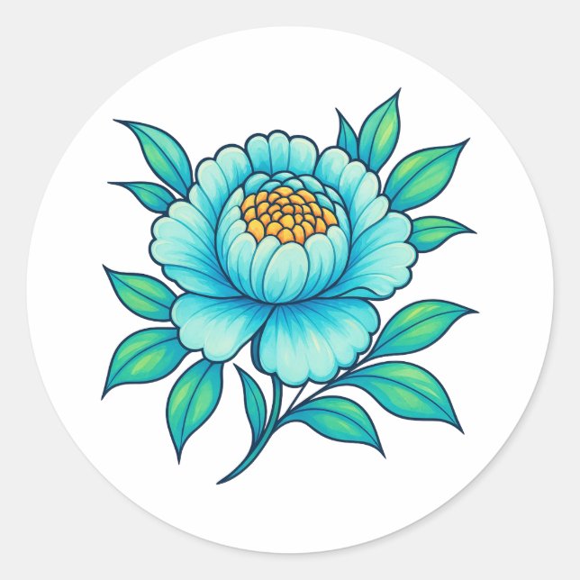 Adesivo Blue Teal Floral Sticker | Elegant Botanical (Frente)