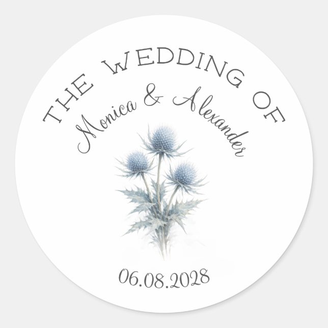 Adesivo Blue Thistle Floral Elegant Scottish Wedding  (Frente)