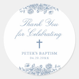 Adesivo Blue Vintage Floral Cross Baptism Obrigado Present