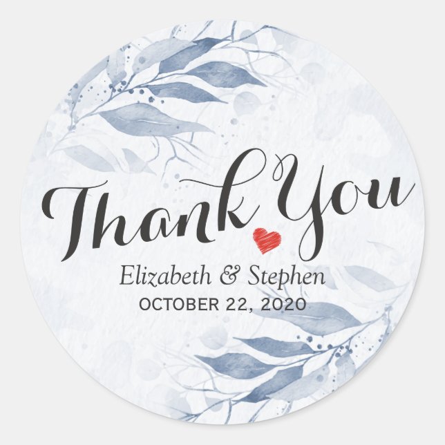 Adesivo Blue Watercolor Deixa Casamento Botânico Obrigado (Frente)