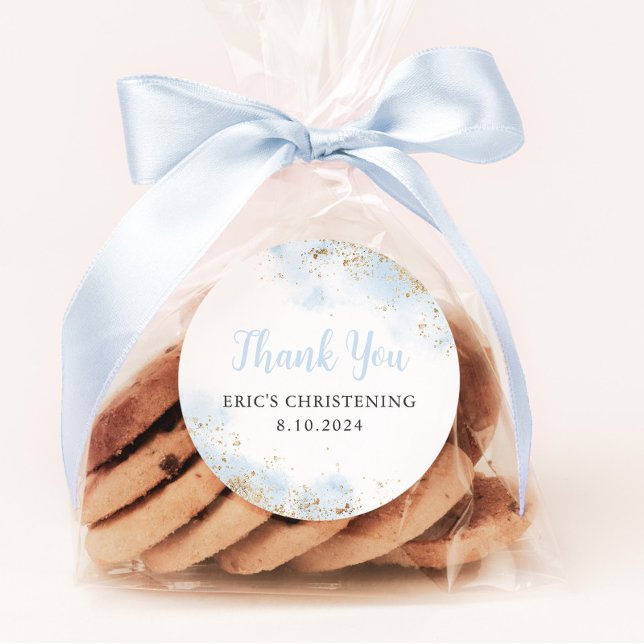 Adesivo Blue Watercolor Dourado Boy Christening Baptism (Baptism Favor Stickers | Matching items available)