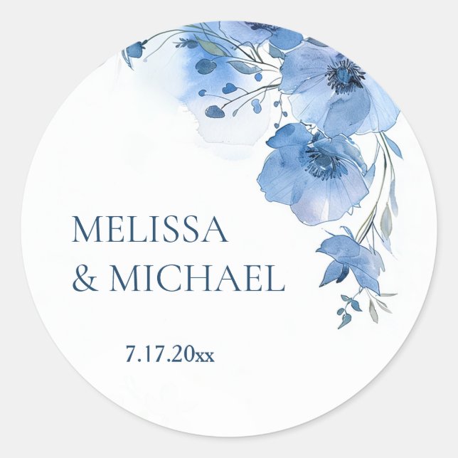 Adesivo Blue Watercolor Flowers Wedding (Frente)