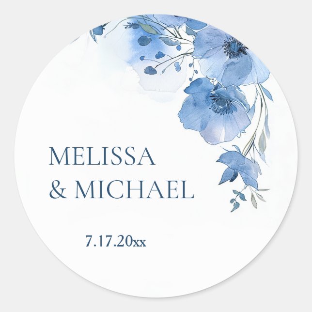 Adesivo Blue Watercolor Flowers Wedding (Frente)