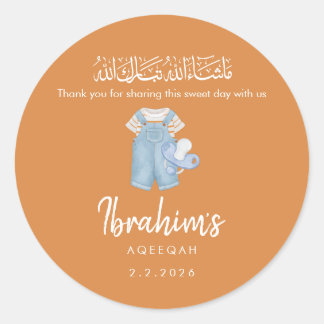 Adesivo Blue Watercolor Islamic Aqiqah Favor Round Sticker