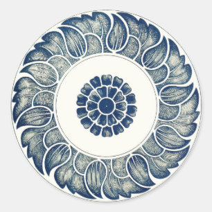 Adesivo Blue White Floral Chinês redondo