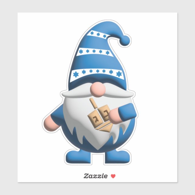 Adesivo Blue White Hanukkah Gnome holding Dreidel (Folha)
