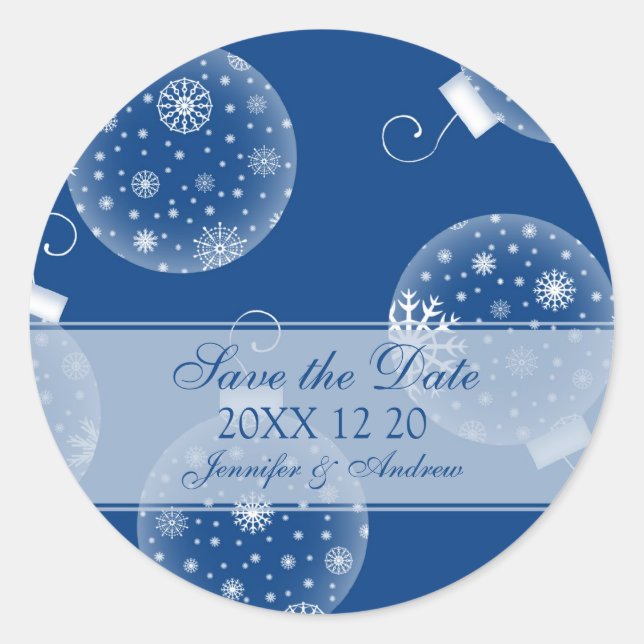 Adesivo Blue White Save the Date Casamento no inverno Stic (Frente)