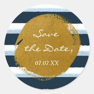 Adesivo Blue White Stripes & Gold Foil Watercolor Sticker