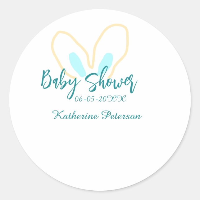Adesivo Blue yellow baby shower name date animal ear cute  (Frente)