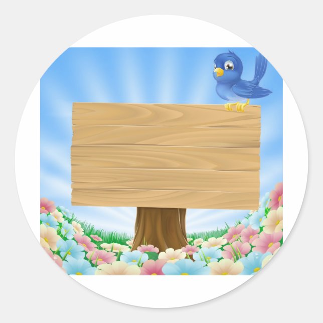Adesivo Bluebird que senta-se no sinal de madeira com (Frente)