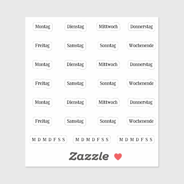 Adesivo Blurbs. Dias Da Semana - Transparente (DEUTSCH) (Folha)