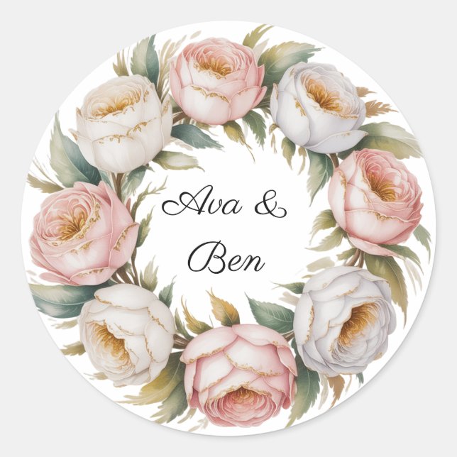 Adesivo Blush and Ivory Rose Floral Wreath Wedding (Frente)