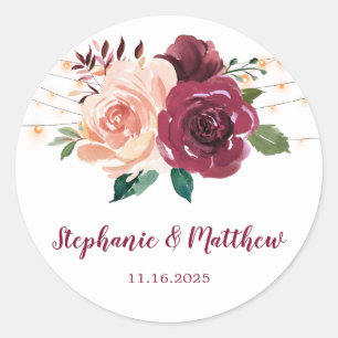 Adesivo Blush Burgundy Floral Lights Watercolor Casamento