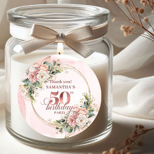 Adesivo Blush de Rosa Dourado Flora Verde 50º Aniversário 