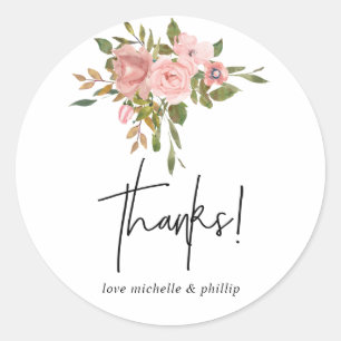 Adesivo Blush floral de aquarela e Rosa Dourado Obrigado