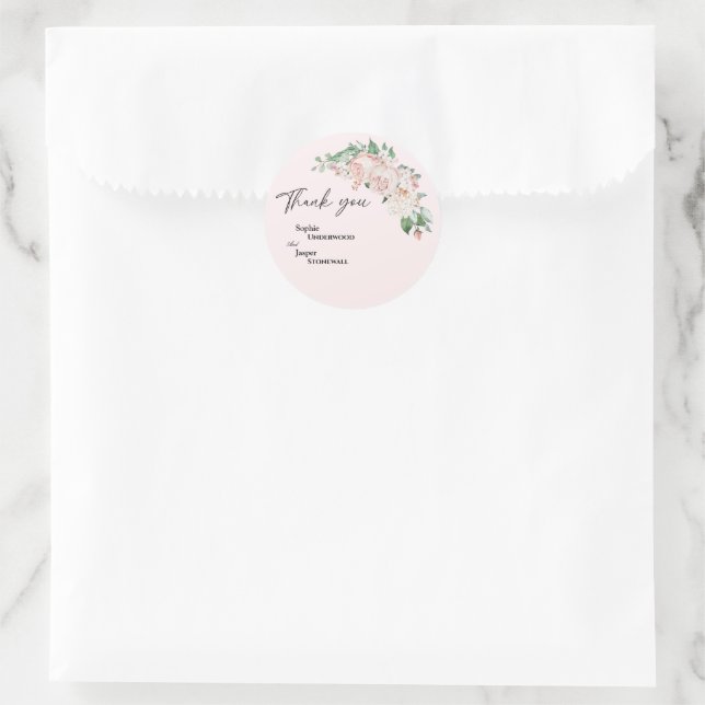 Adesivo Blush Floral Pink Casamento Obrigado Sticker (Bolsa)