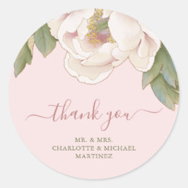 Adesivo Blush Peony Rosa Weding Obrigado Favor Sticker
