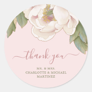 Adesivo Blush Peony Rosa Weding Obrigado Favor Sticker