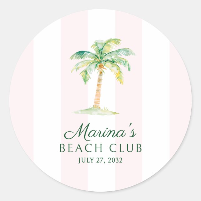 Adesivo Blush Pink Cabana Stripes Palm Beach Club Favor (Frente)