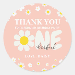 Adesivo Blush Pink Daisy OneDerful Obrigado Aniversário