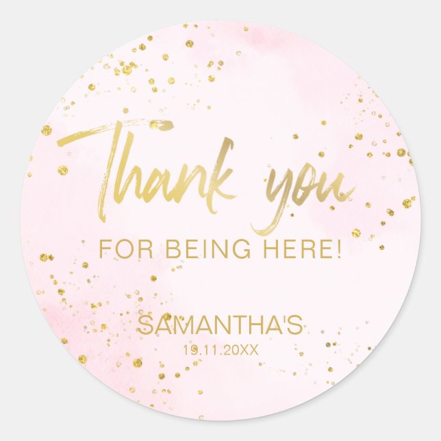 Adesivo Blush Pink & Gold Confetti Sweet 16 Thank You (Frente)