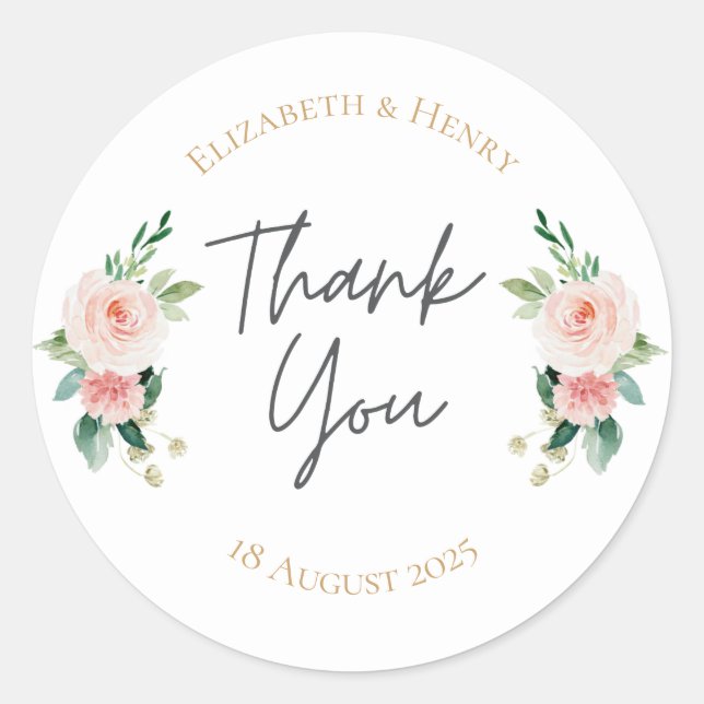 Adesivo Blush pink gold floral peony thank you wedding  (Frente)