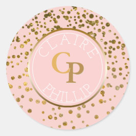 Adesivo Blush Pink Gold Foil Confetti | Casamento Monogram