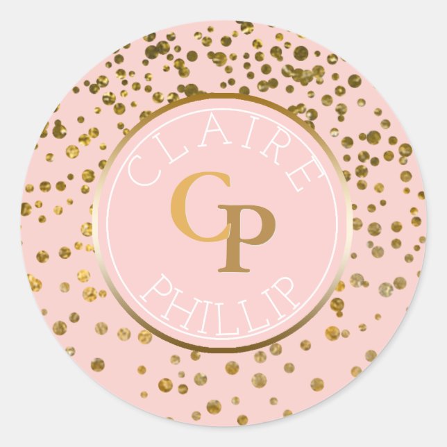 Adesivo Blush Pink Gold Foil Confetti | Casamento Monogram (Frente)