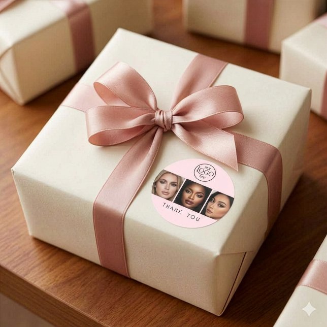 Adesivo Blush Pink Logo Photo Makeup Thank You (Blush Pink with Black Script, Logo, Photo Thank you Sticker)