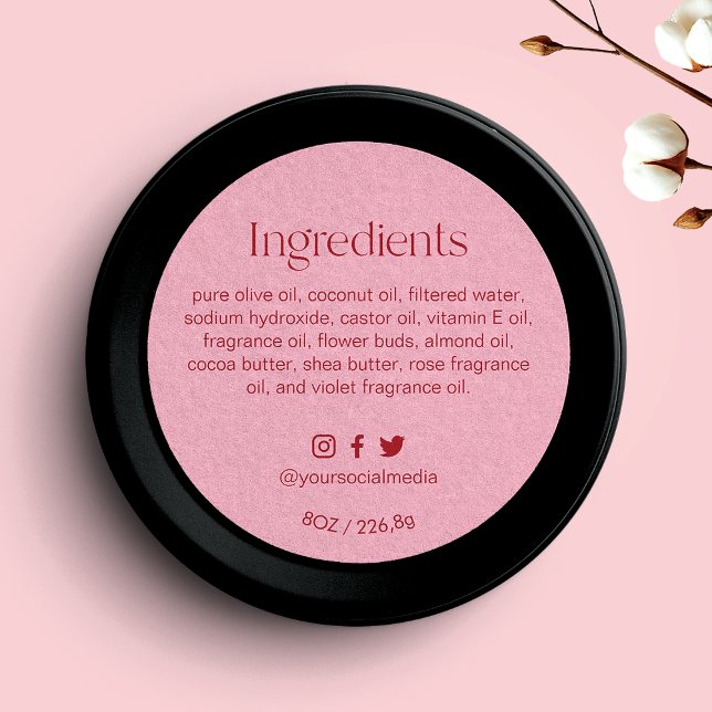 Adesivo Blush Pink Round Ingredients Product Label  (Criador carregado)