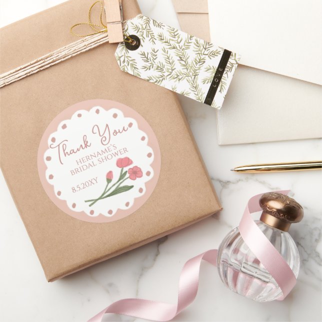 Adesivo Blush Pink Whimsical Thank You Bridal Shower 01 (Presentear)