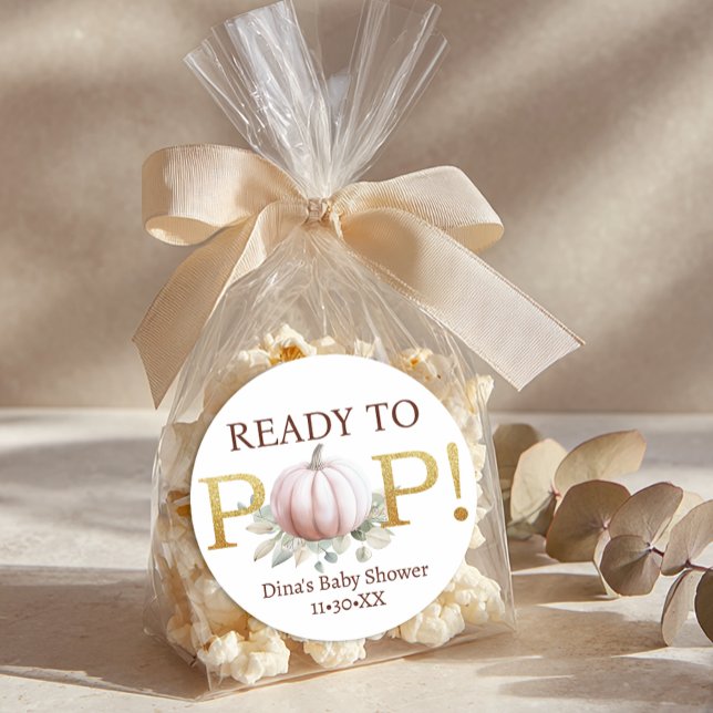 Adesivo Blush Pumpkin Ready to Pop Baby Shower Sticker (Baby Shower Ready to Pop Sticker)