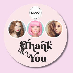Adesivo Blush Rosa 3 Foto Logotipo de Cabelereiro Obrigado