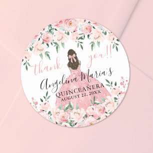 Adesivo Blush Rosa Agradecimento Floral Quinceanera