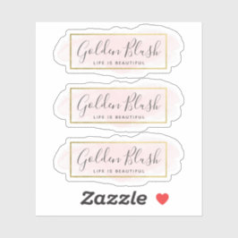 Adesivo Blush Rosa Aquarela & Dourado Moderno Logotipo de 