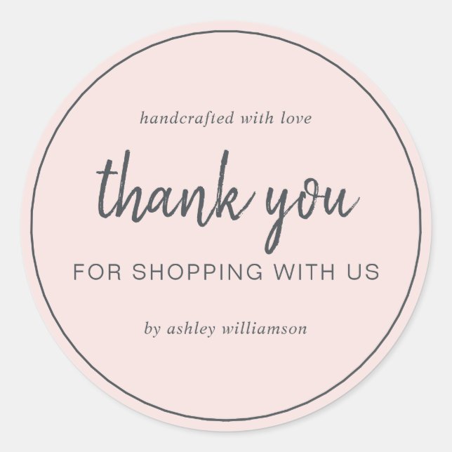 Adesivo Blush Rosa Chique Script Agradecemos Sua Compra (Frente)