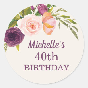 Adesivo Blush Rosa Floral Creme Aniversário de 40 anos