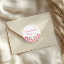 Blush Rosa Floral e Dourado Brilho Quinceanera