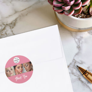Adesivo Blush Rosa Logotipo Script Foto Maquiagem Obrigado