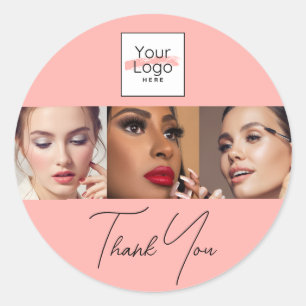 Adesivo Blush Rosa Logotipo Script Foto Maquiagem Obrigado