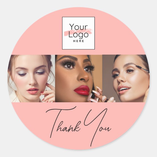 Adesivo Blush Rosa Logotipo Script Foto Maquiagem Obrigado (Frente)