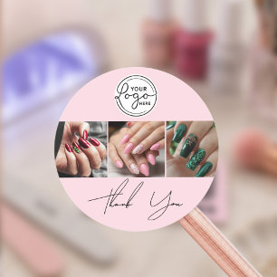 Adesivo Blush Rosa Logotipo Script Foto Salão de Unhas Obr