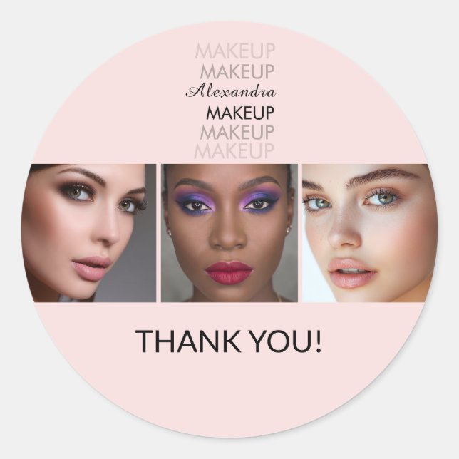Adesivo Blush Rosa Preto Script Foto Obrigado (Frente)