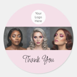 Adesivo Blush Rosa Rótulo de Foto de Maquiagem Obrigado