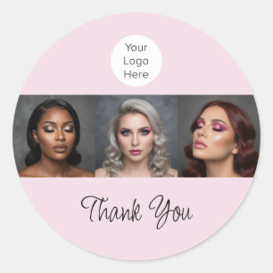 Adesivo Blush Rosa Rótulo de Foto de Maquiagem Obrigado